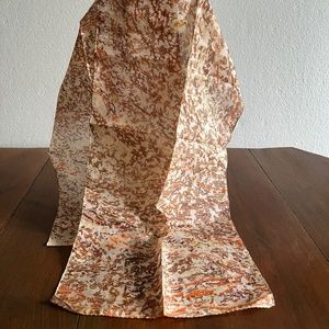 Vintage Hand-Marbled Silk Orange & Brown Scarf from India